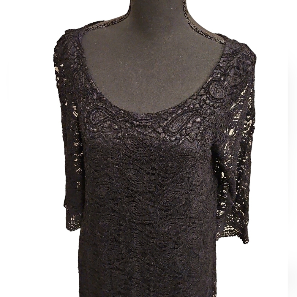Lovemarks Pull Over Black Lace Mini Dress 100% Polyester Scoop Neck Size M